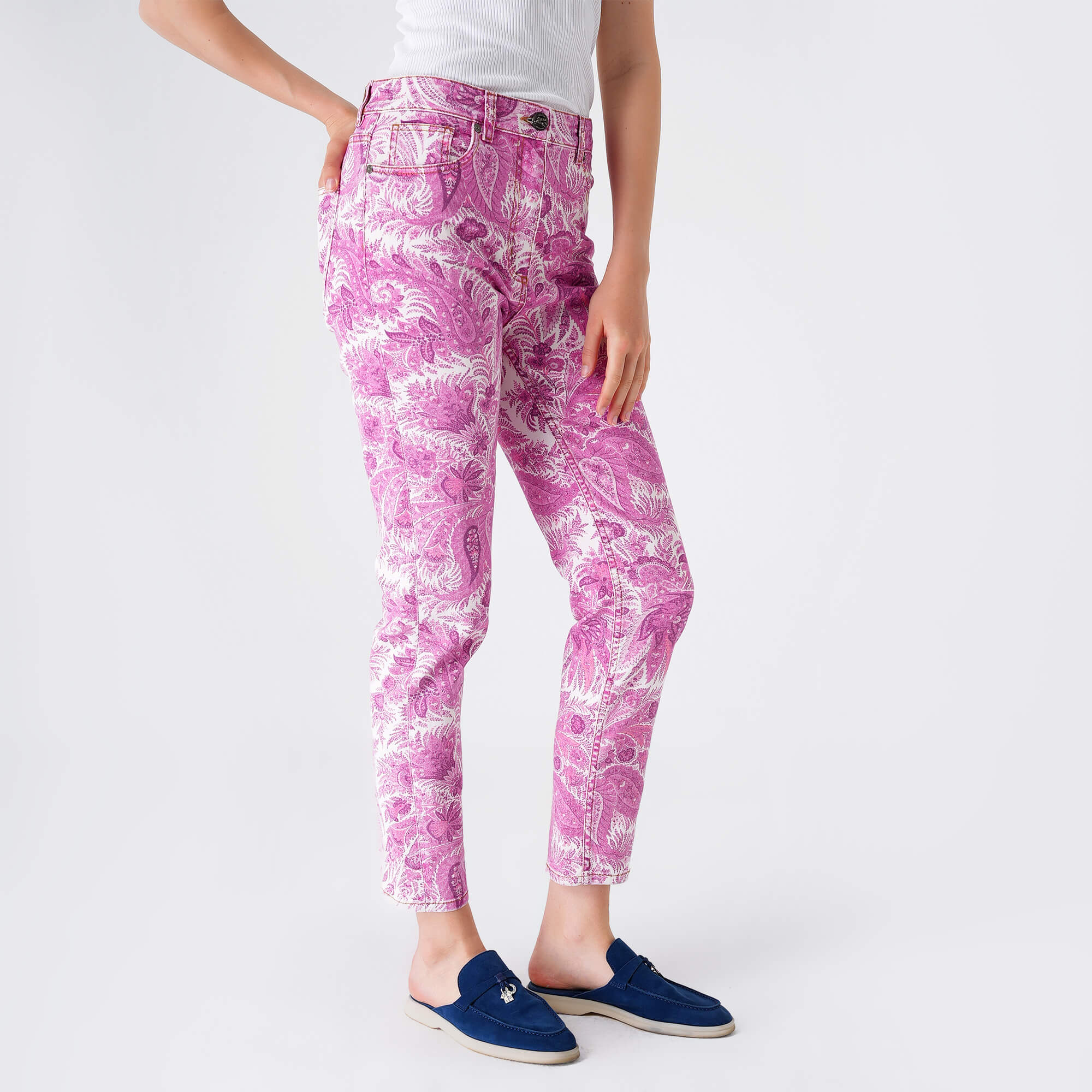 Etro - Pink&Multicolor Ethnic Print Cotton Pants